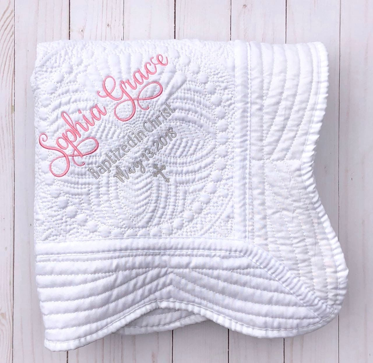 Personalized Baptism Gift: Embroidered Blanket for Boy or Girl as a Christening Keepsake from Godparents