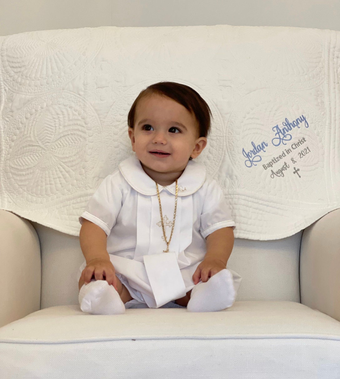 Personalized Baptism Gift: Embroidered Blanket for Boy or Girl as a Christening Keepsake from Godparents