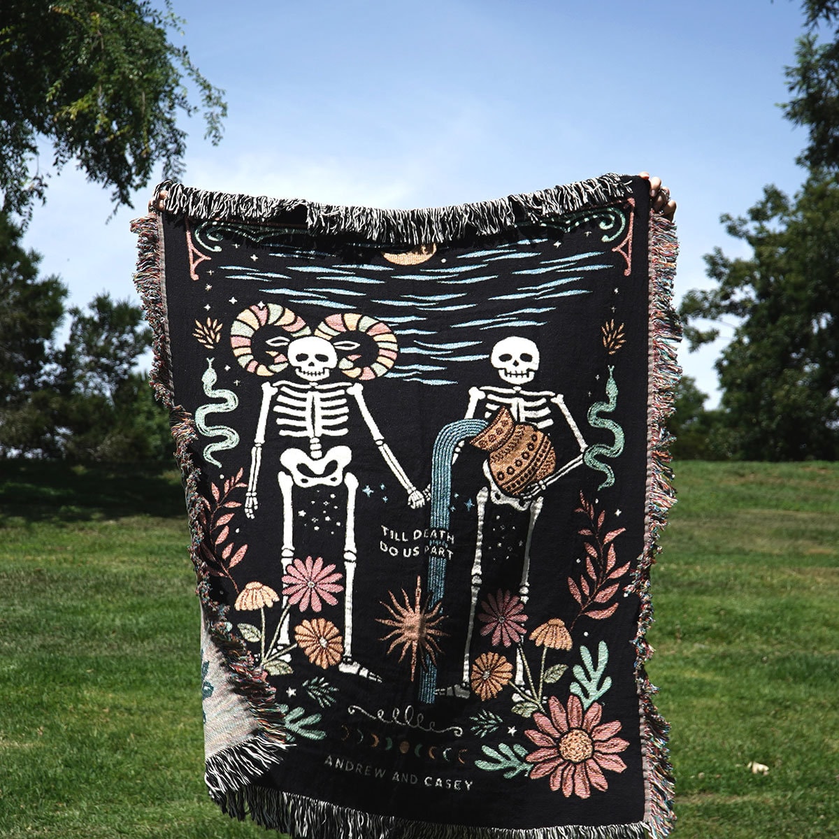 New Custom Couple Personalized Zodiac Skeleton Woven Blanket For Couples | Custom Astrology Couple Gifts Zodiac Couple Gifts With Skeletons