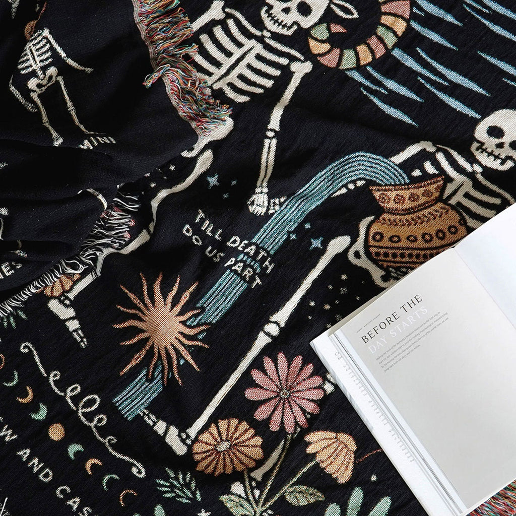 New Custom Couple Personalized Zodiac Skeleton Woven Blanket For Couples | Custom Astrology Couple Gifts Zodiac Couple Gifts With Skeletons