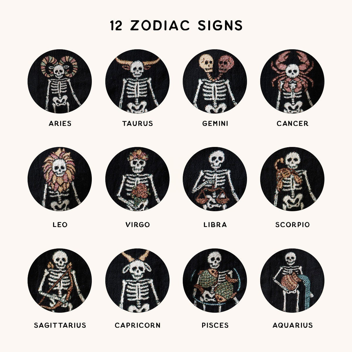 New Custom Couple Personalized Zodiac Skeleton Woven Blanket For Couples | Custom Astrology Couple Gifts Zodiac Couple Gifts With Skeletons