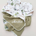 Personalized Organic Muslin Baby Blanket, Safari Animals, Swaddle