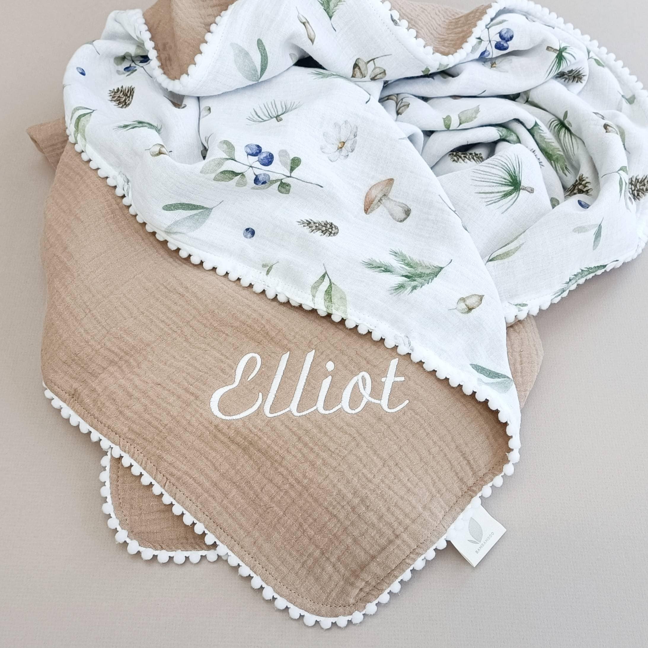 Personalized Organic Muslin Baby Blanket, Safari Animals, Swaddle
