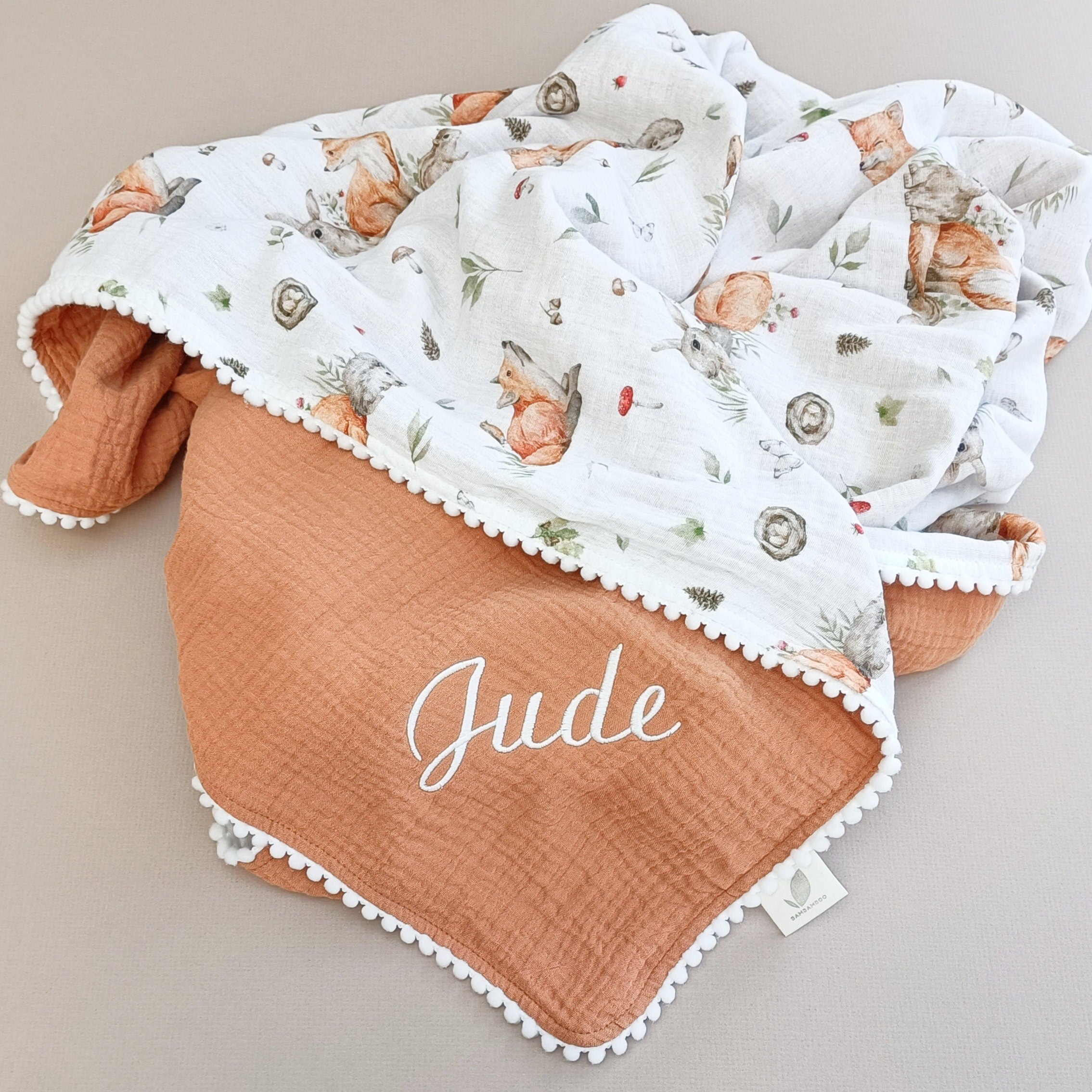Personalized Organic Muslin Baby Blanket, Safari Animals, Swaddle