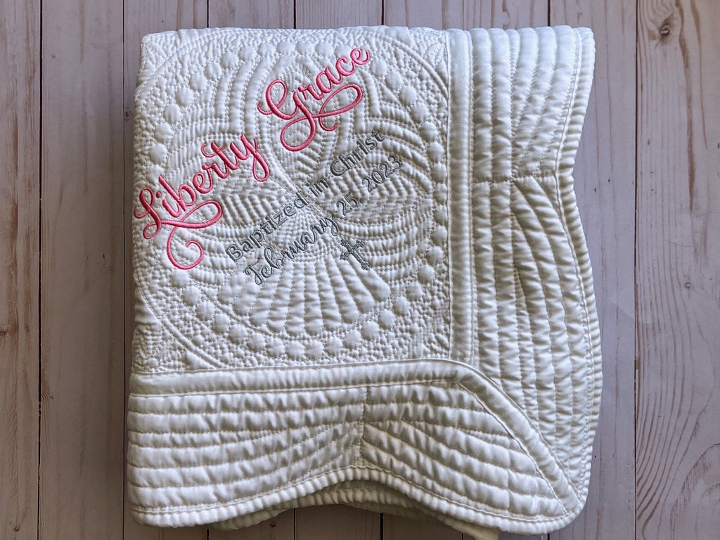 Personalized Baptism Gift: Embroidered Blanket for Boy or Girl as a Christening Keepsake from Godparents