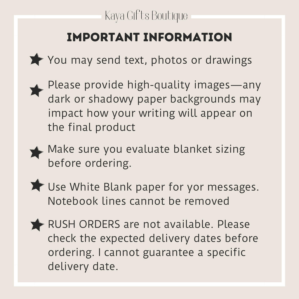 Actual Handwriting Notes Blanket, Get Well Gift, Motivational Gift, Group Gift From Family Members, Anniversary Blanket