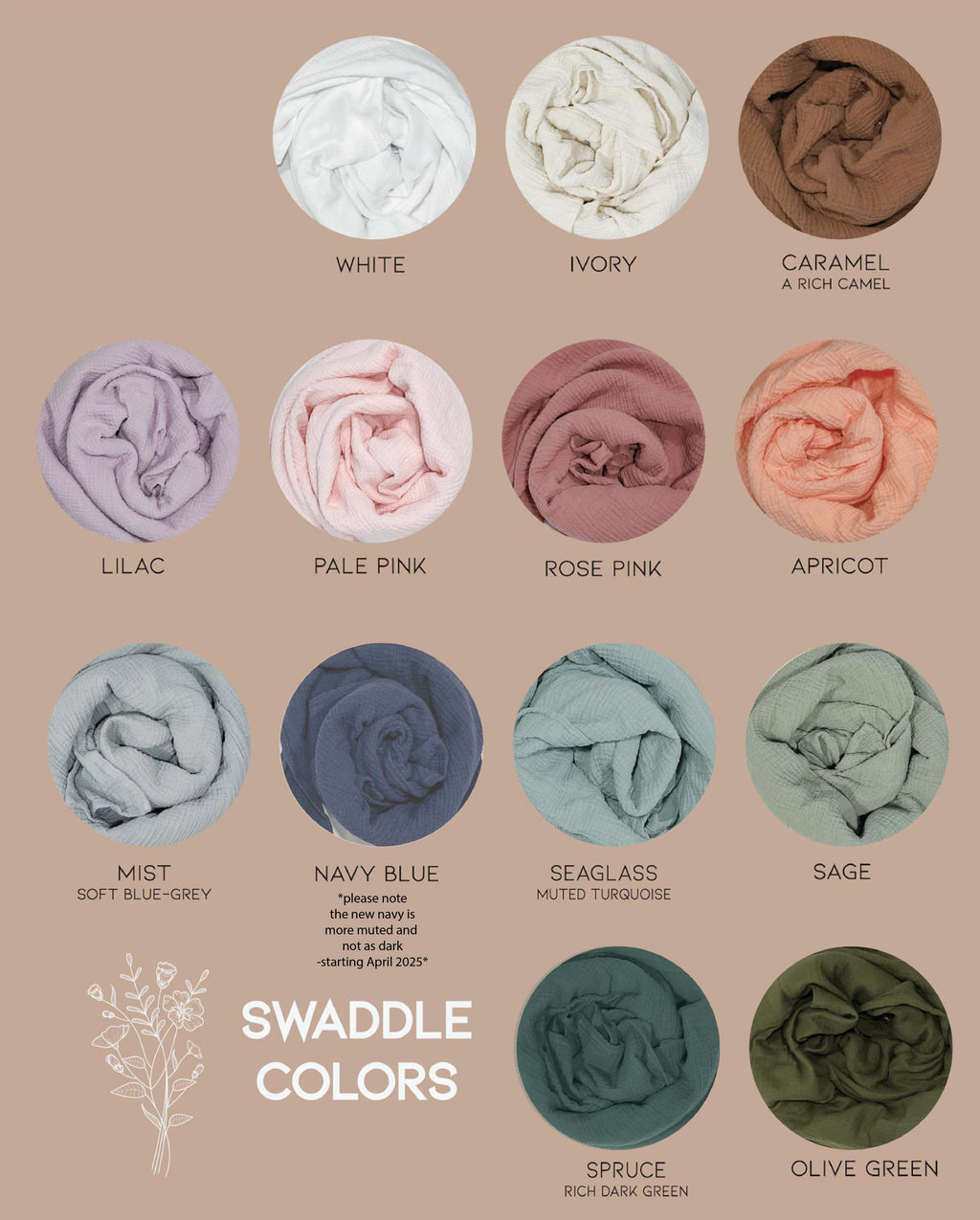 Personalized Hand Embroidered Baby Swaddle Blanket with Name and Floral Spray - Cotton Muslin