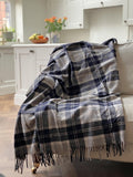 Bannockbane Silver/Dark Navy Tartan Recycled Wool Blanket/Throw by Florence Lilly