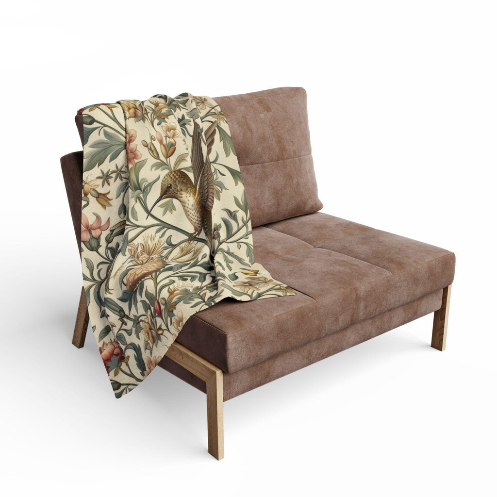 William Morris Hummingbird Throw Blanket: Vintage Style Floral Cottage Decor