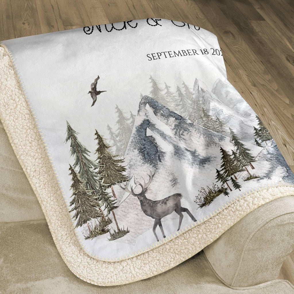 Outdoorsy Couple Blanket Nature Lovers Engagement Gift Adventure Couples Anniversary Personalized Mountain Woven Cotton Fringe Throw Blanket