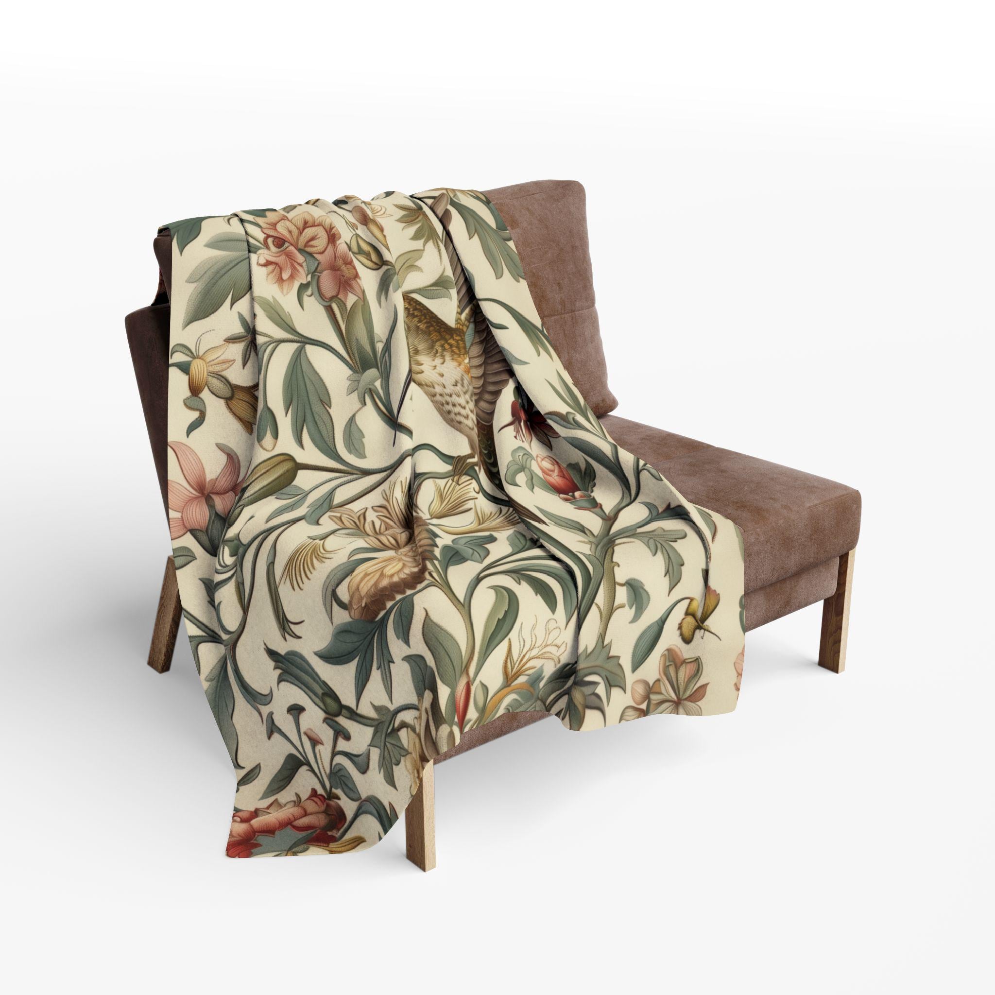 William Morris Hummingbird Throw Blanket: Vintage Style Floral Cottage Decor