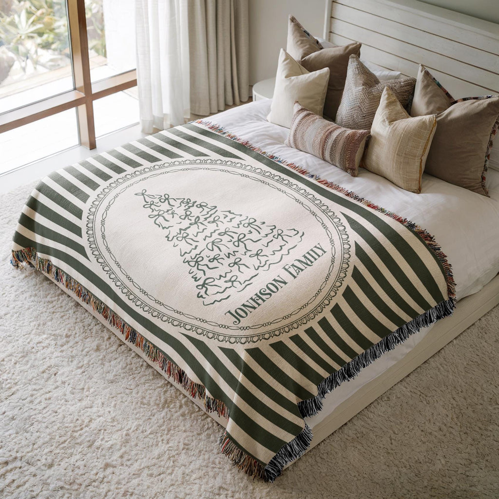 Personalized Christmas Blanket Family Christmas Gift Family Name Blanket for Xmas Gifts Christmas Woven Blanket Xmas Decoration Family Gift