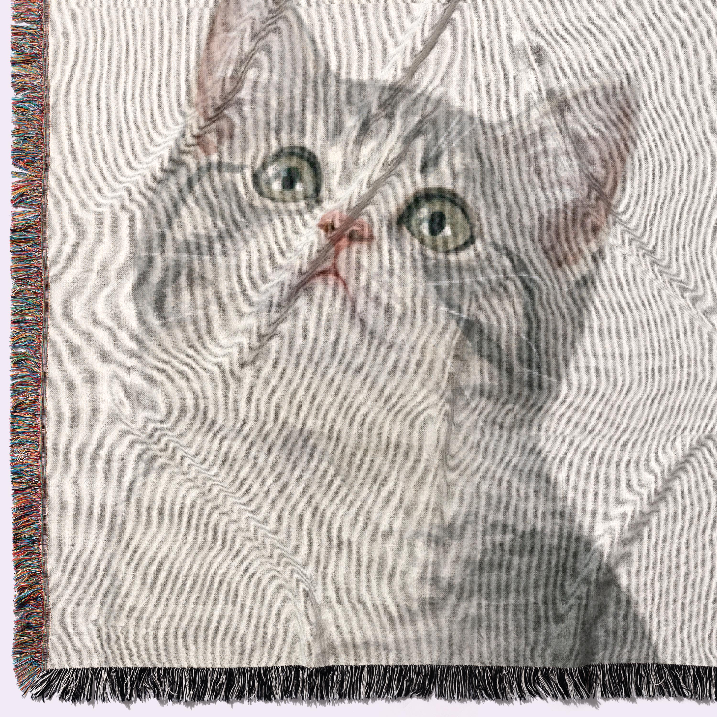 Pet Photo Tapestry Blanket with Custom Name: Personalized Cat and Dog Photo with Water Color Effect, Throw for Cat Moms and Dog Lovers