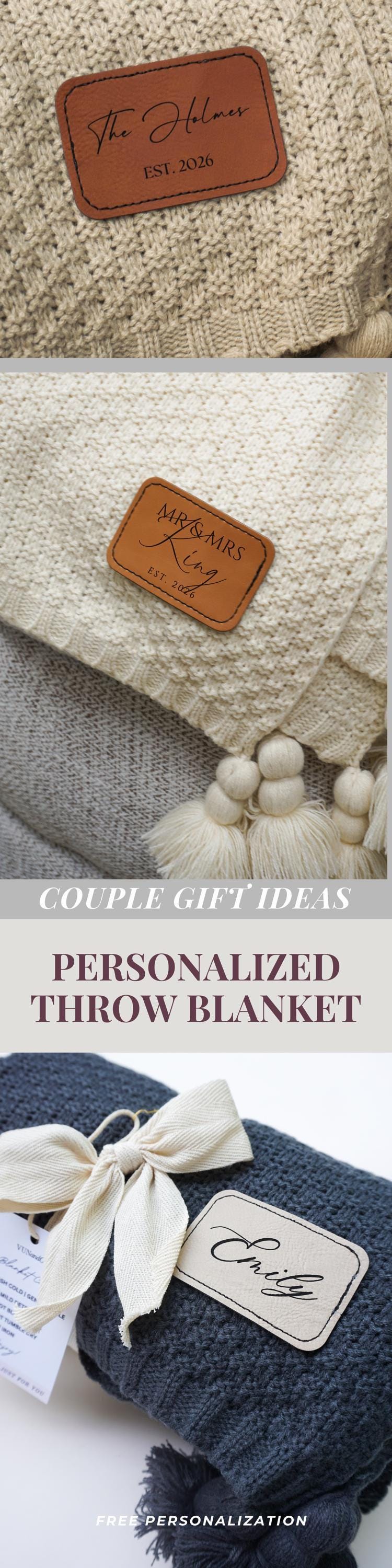 Personalized Wedding Gift for Couple Last Name Gift Cotton Anniversary Gift Woven Blanket with Name Family Monogram Throw Snuggle Blanket