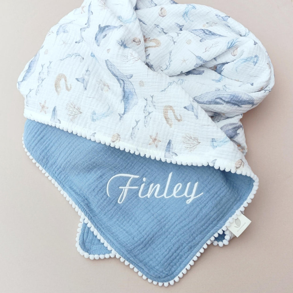 Personalized Organic Muslin Baby Blanket, Safari Animals, Swaddle