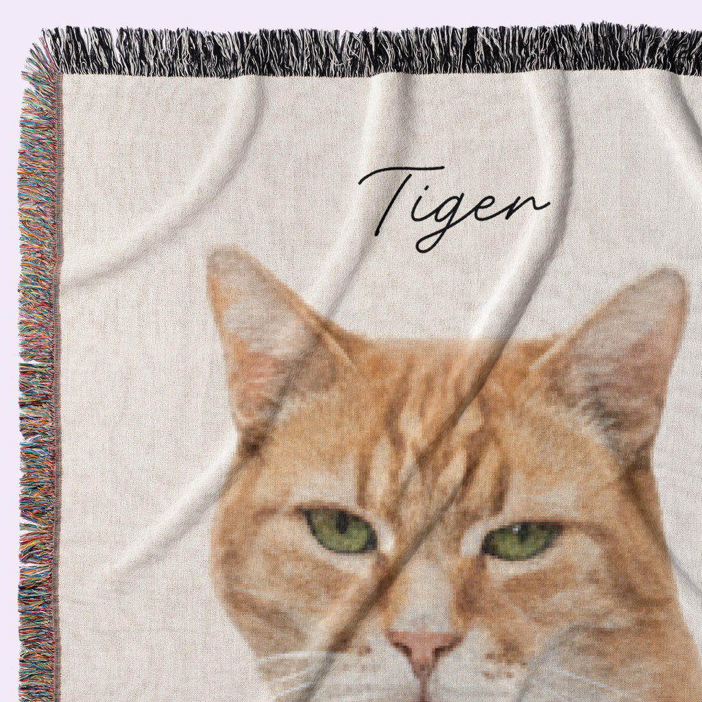 Pet Photo Tapestry Blanket with Custom Name: Personalized Cat and Dog Photo with Water Color Effect, Throw for Cat Moms and Dog Lovers
