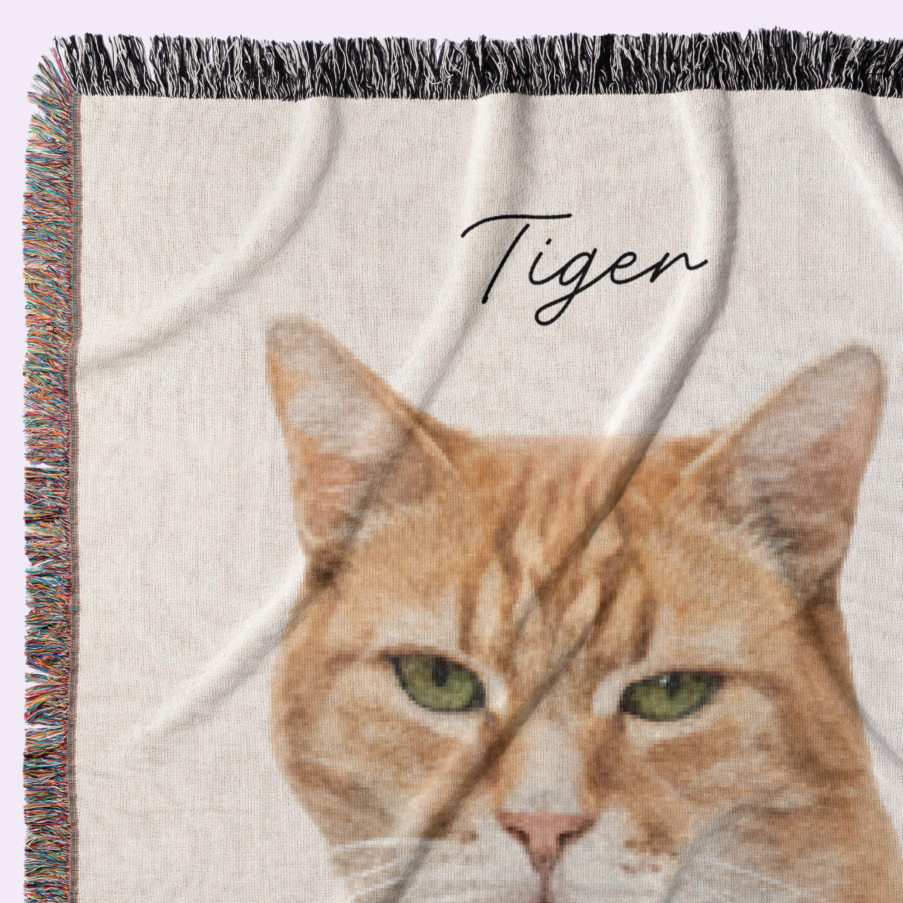 Pet Photo Tapestry Blanket with Custom Name: Personalized Cat and Dog Photo with Water Color Effect, Throw for Cat Moms and Dog Lovers