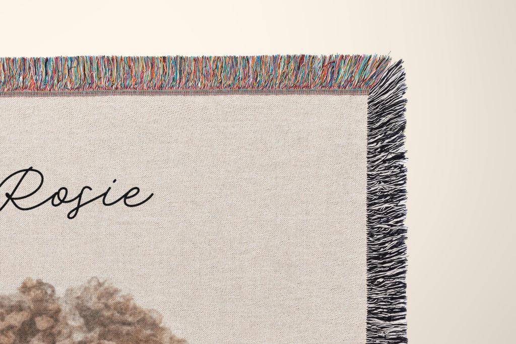 Pet Photo Tapestry Blanket with Custom Name: Personalized Cat and Dog Photo with Water Color Effect, Throw for Cat Moms and Dog Lovers