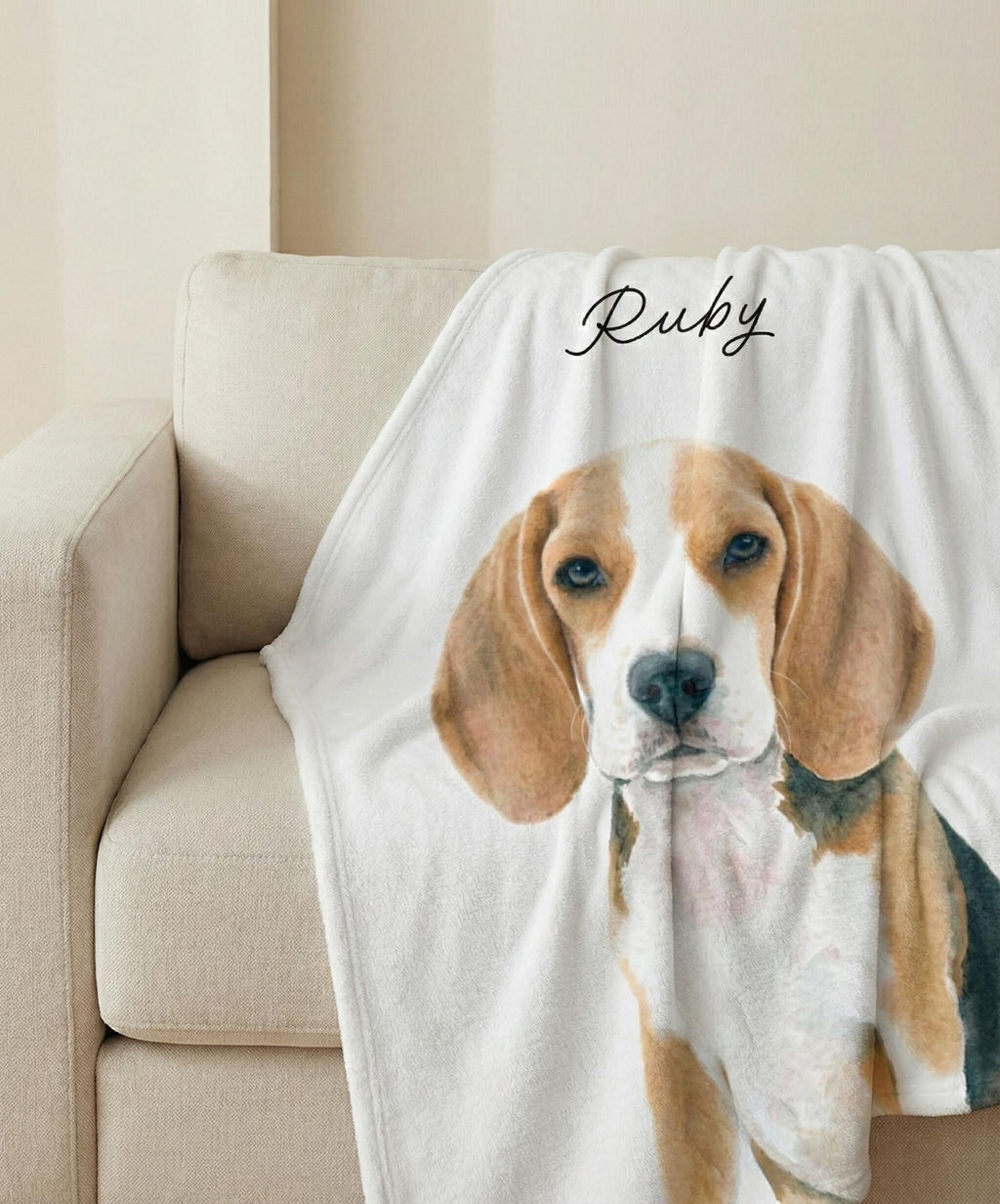 Pet Photo Tapestry Blanket with Custom Name: Personalized Cat and Dog Photo with Water Color Effect, Throw for Cat Moms and Dog Lovers
