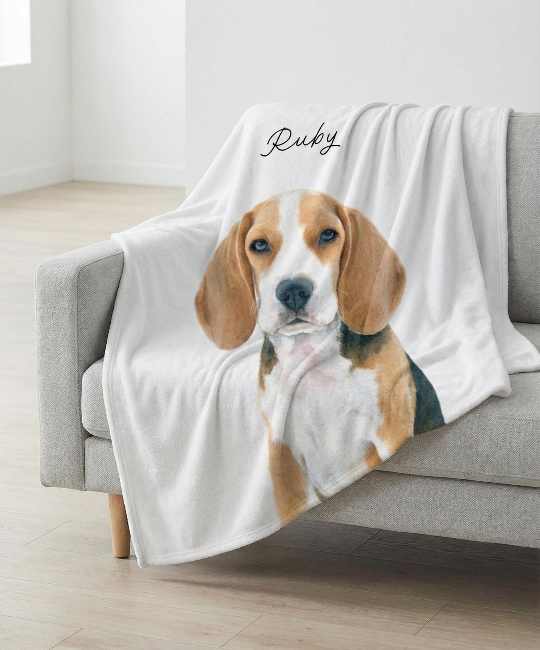 Pet Photo Tapestry Blanket with Custom Name: Personalized Cat and Dog Photo with Water Color Effect, Throw for Cat Moms and Dog Lovers