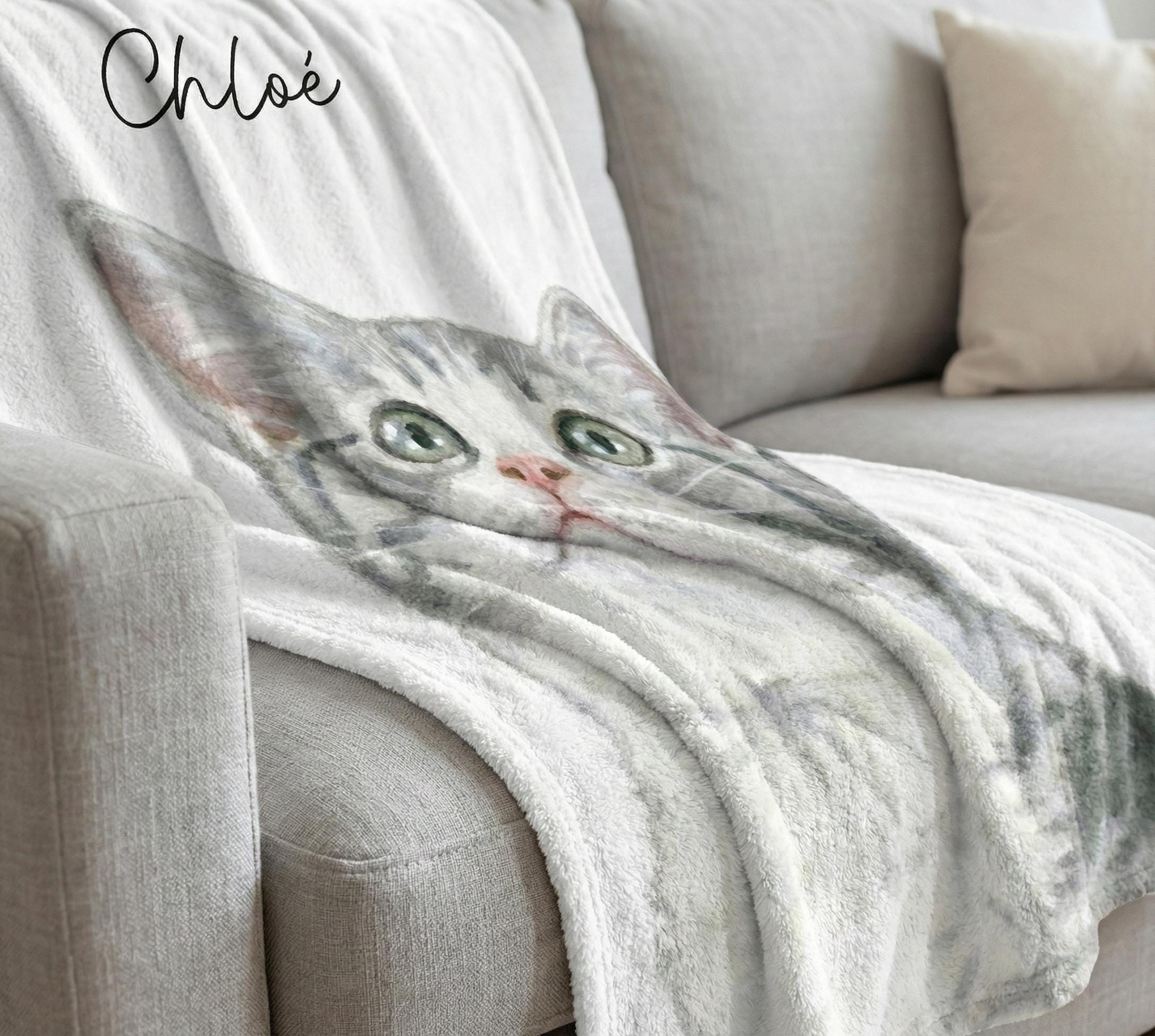 Pet Photo Tapestry Blanket with Custom Name: Personalized Cat and Dog Photo with Water Color Effect, Throw for Cat Moms and Dog Lovers