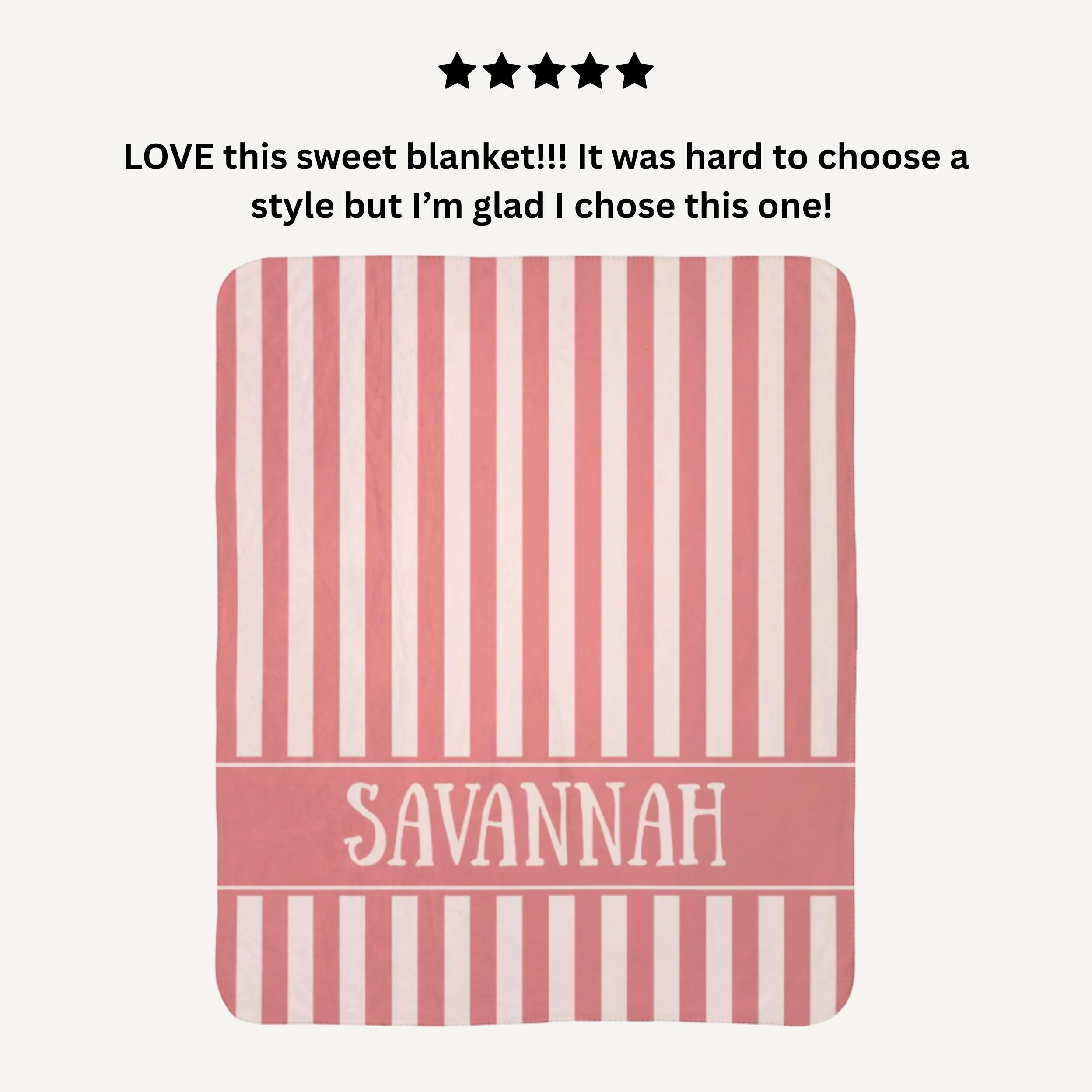 Personalized Name Blanket for Kids, Children's Striped Custom Sherpa Throw, Cozy Soft Trendy Pink Stripe Bedding, Home Decor