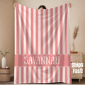 Personalized Name Blanket for Kids, Children's Striped Custom Sherpa Throw, Cozy Soft Trendy Pink Stripe Bedding, Home Decor
