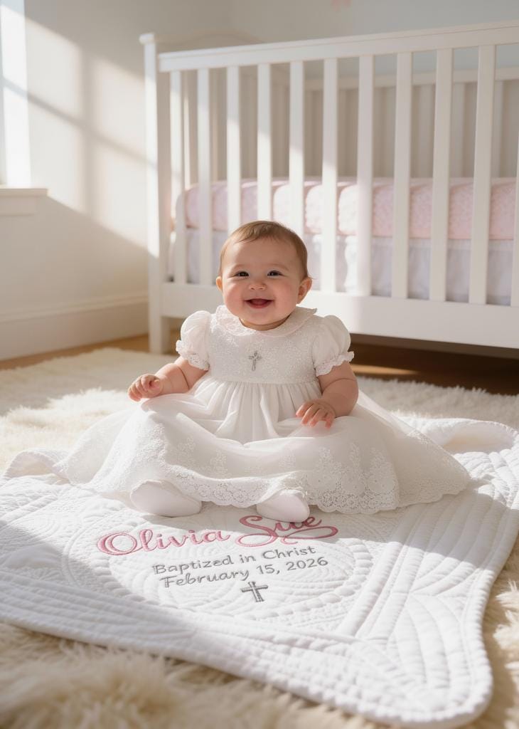Personalized Baptism Gift: Embroidered Blanket for Boy or Girl as a Christening Keepsake from Godparents