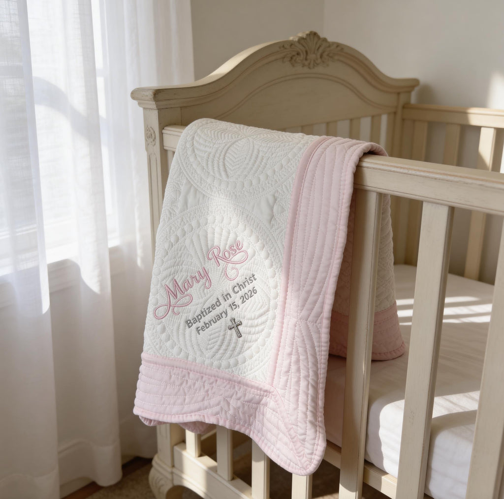 Personalized Baptism Gift: Embroidered Blanket for Boy or Girl as a Christening Keepsake from Godparents