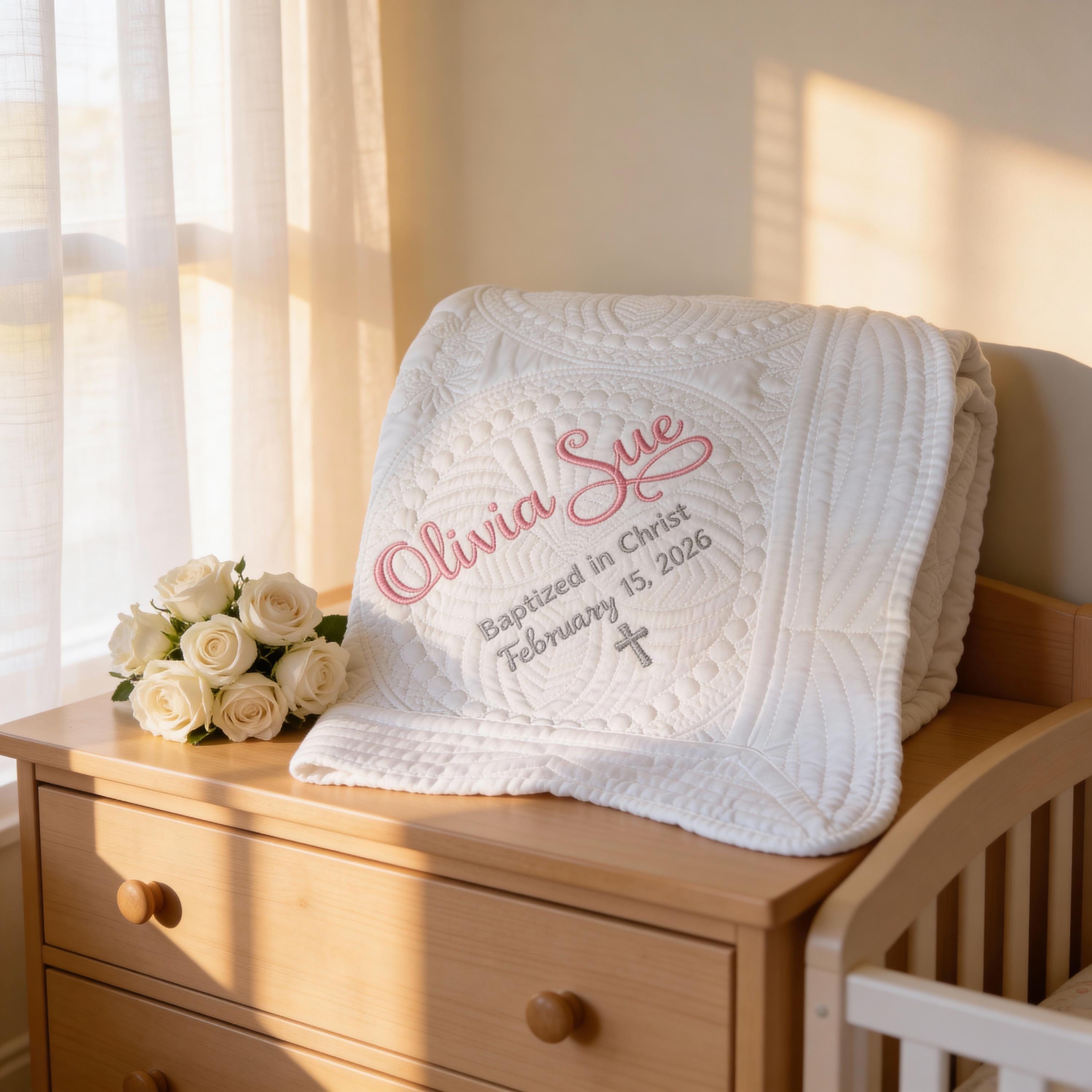 Personalized Baptism Gift: Embroidered Blanket for Boy or Girl as a Christening Keepsake from Godparents