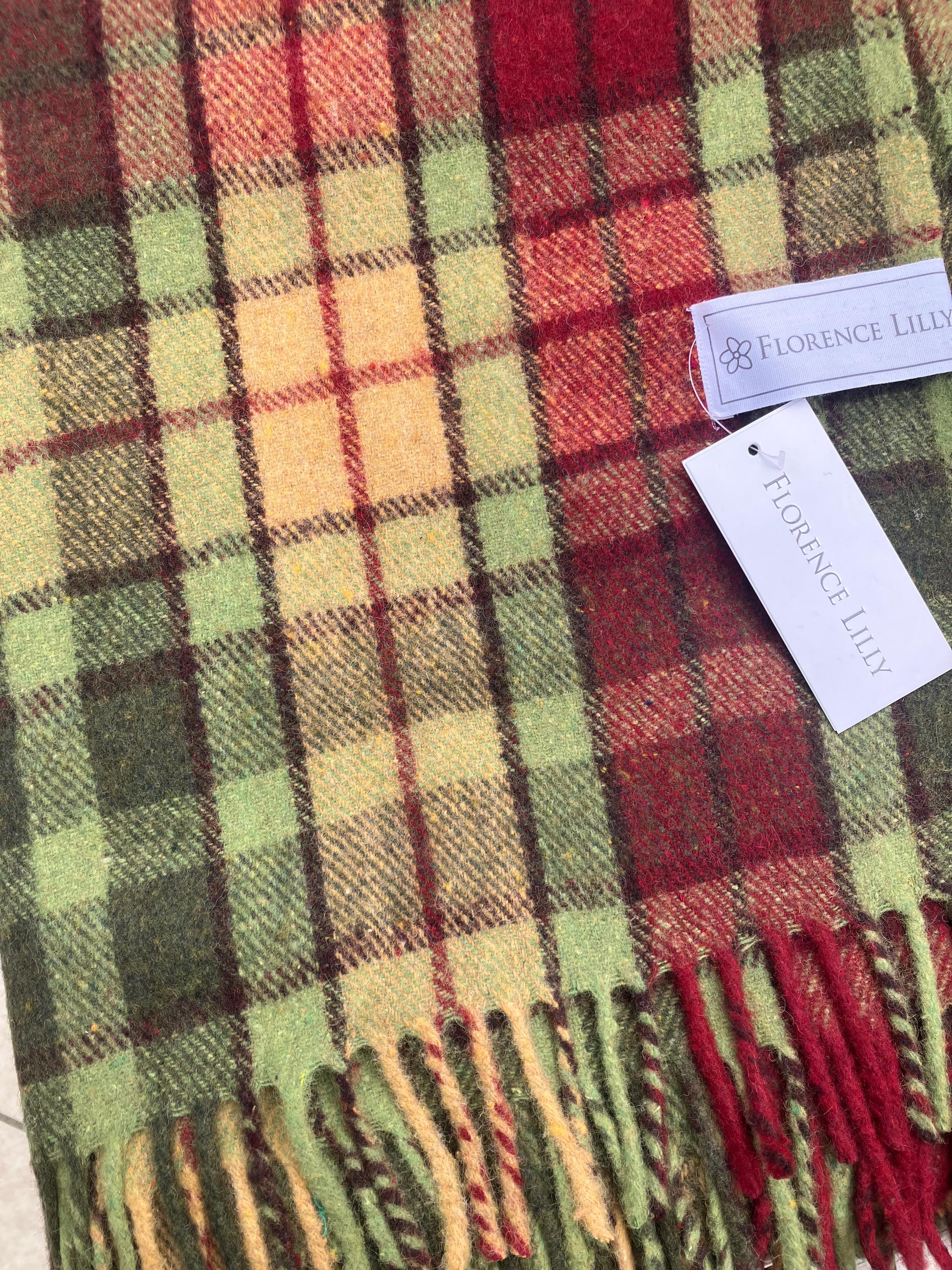 Buchanan Autumn Green Tartan Recycled Wool Blanket/Throw by Florence Lilly