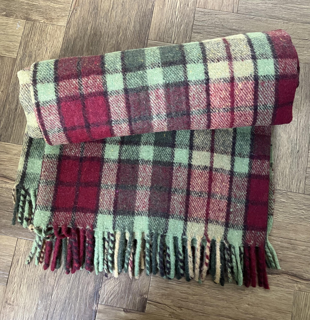 Buchanan Autumn Green Tartan Recycled Wool Blanket/Throw by Florence Lilly