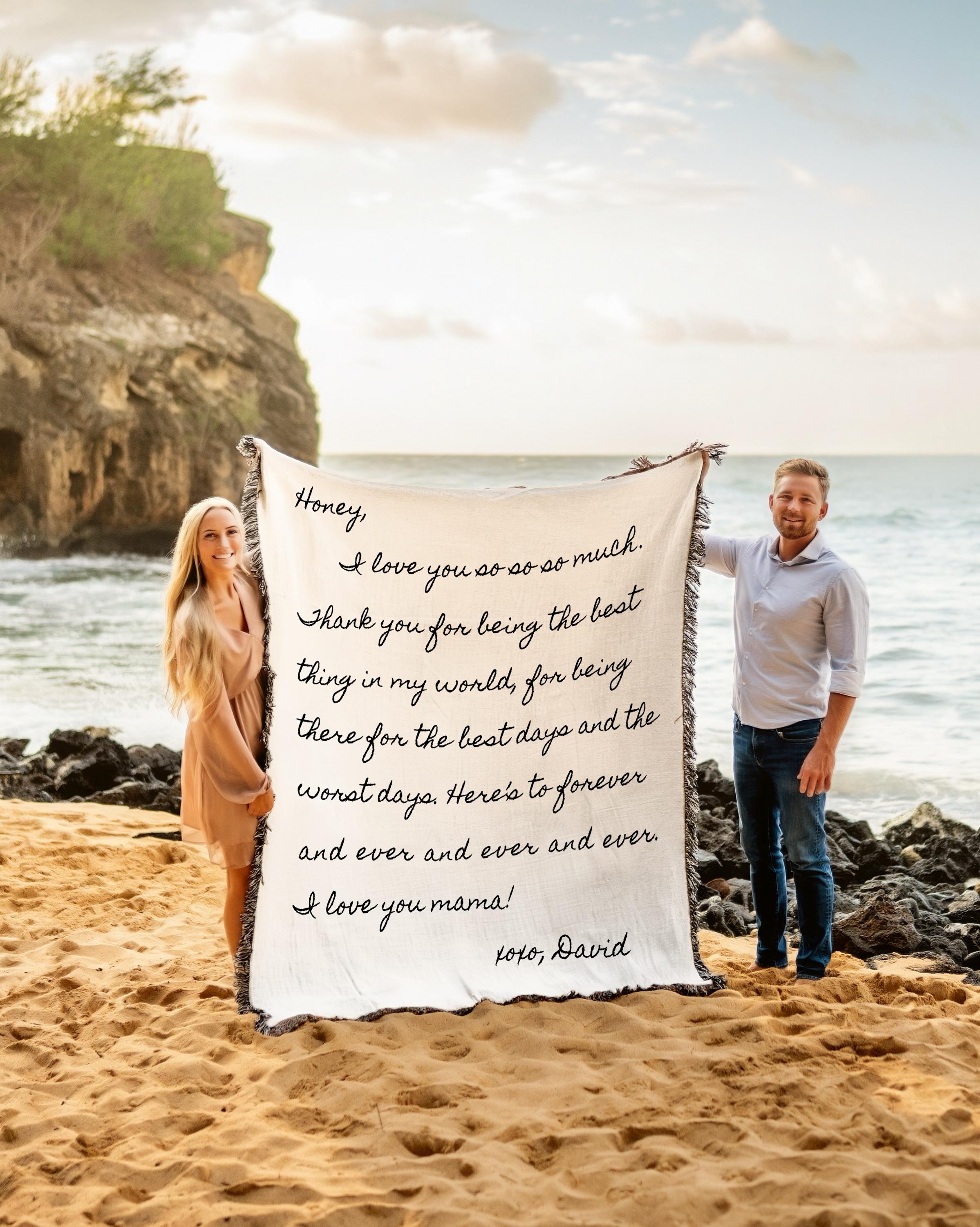 Woven Letter Blanket Handwriting Personalized Gift for Her For Mom Mothers Day Gift Love Letter Anniversary Gift For Girlfriend or Boyfriend