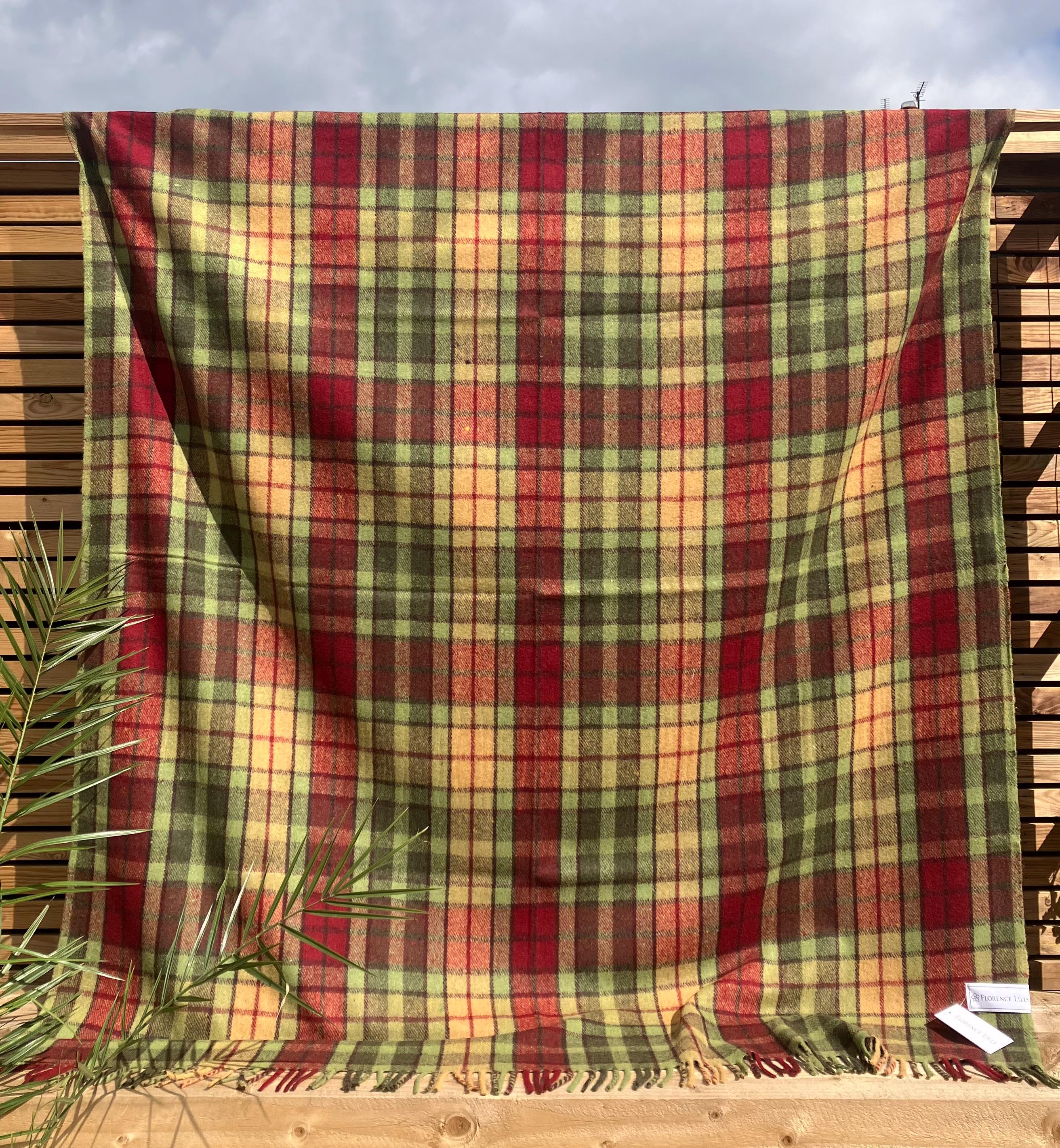 Buchanan Autumn Green Tartan Recycled Wool Blanket/Throw by Florence Lilly