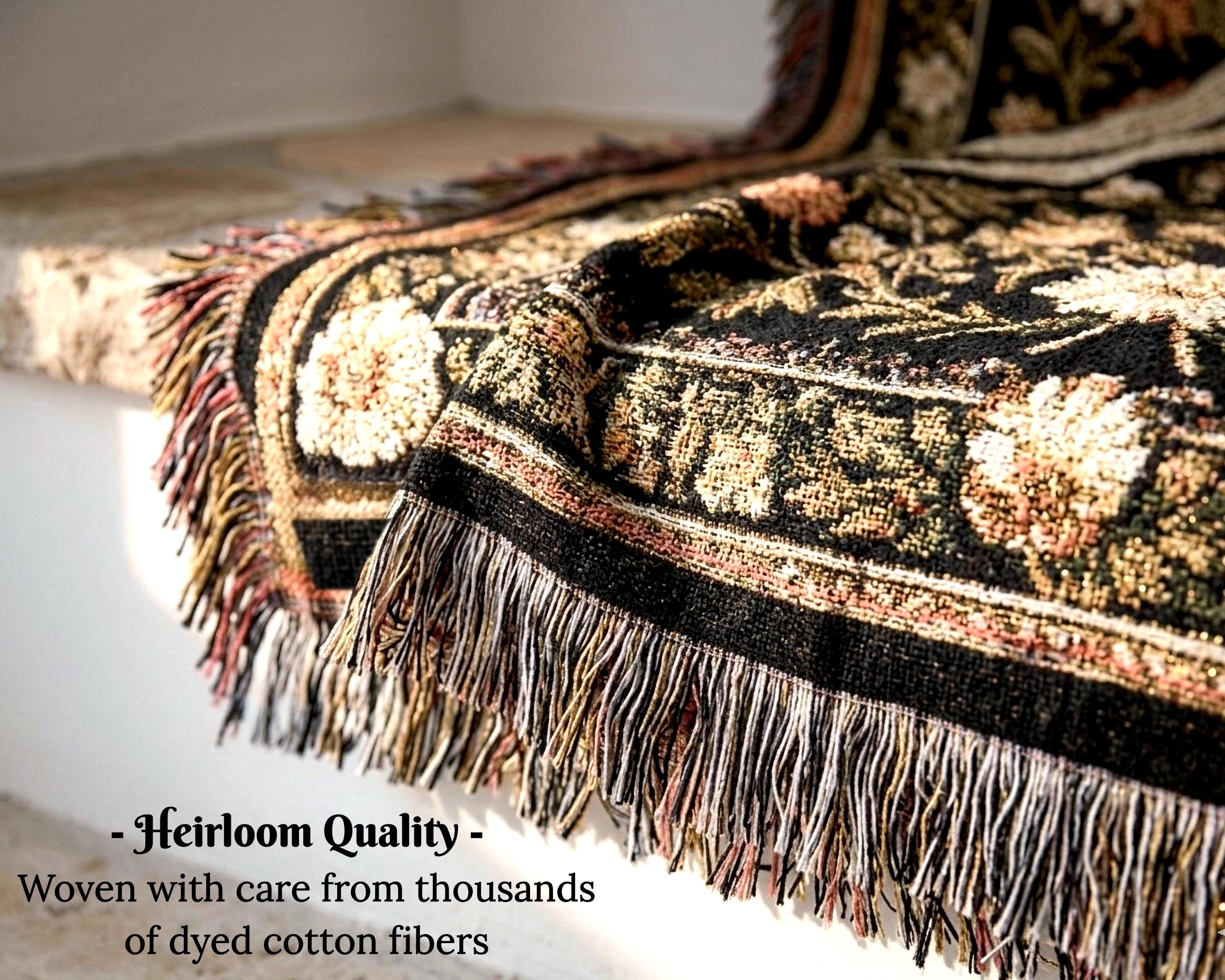 Medieval Sword Tapestry Blanket - Woven Floral Gothic Wall Art and Fantasy Decor Gift for DnD Lovers