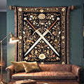 Medieval Sword Tapestry Blanket - Woven Floral Gothic Wall Art and Fantasy Decor Gift for DnD Lovers